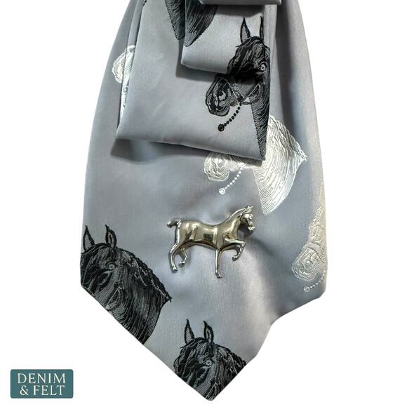 NEW Handmade Necktie Scarf Necklace Horse Print Beaded Chain Western Equestrian - Picture 6 of 7